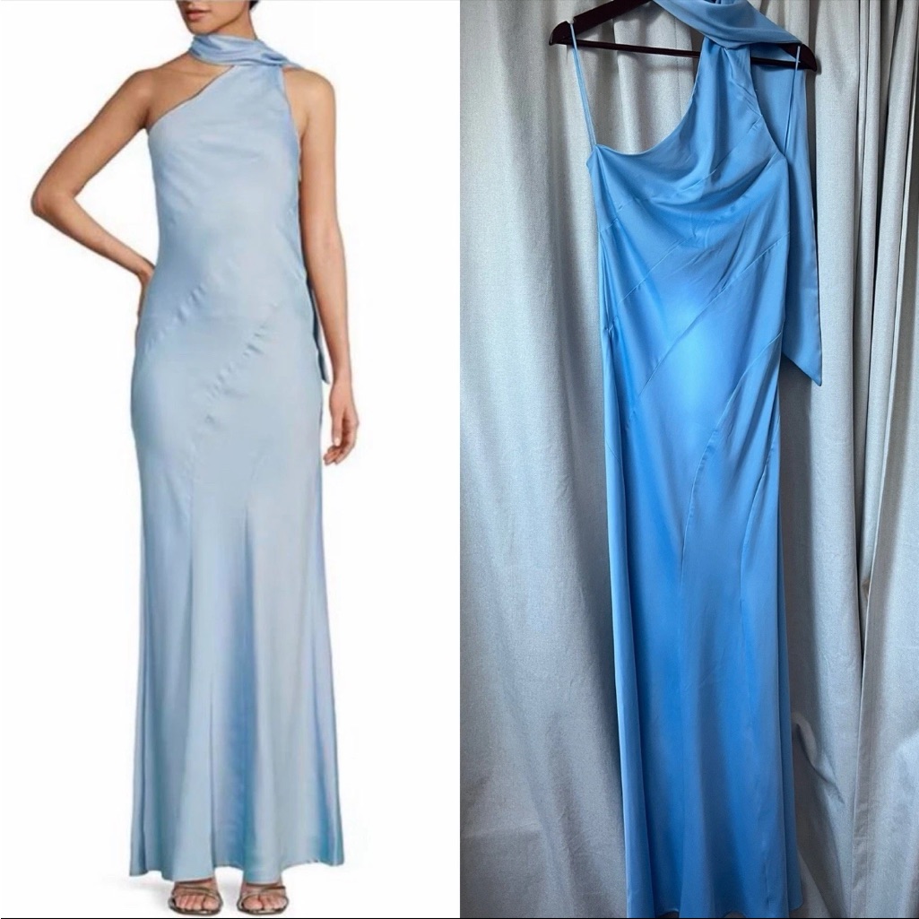 $119 Nwt Midnight Doll Powder Blue Scarf Dress Maxi Size 9 Bridal See Pics